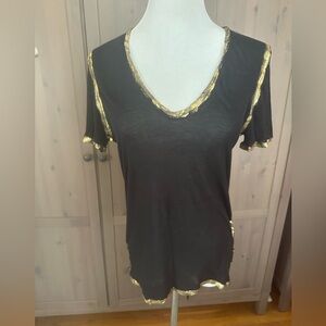 Zadig & Voltaire Black Tee with Gold Trim , size M